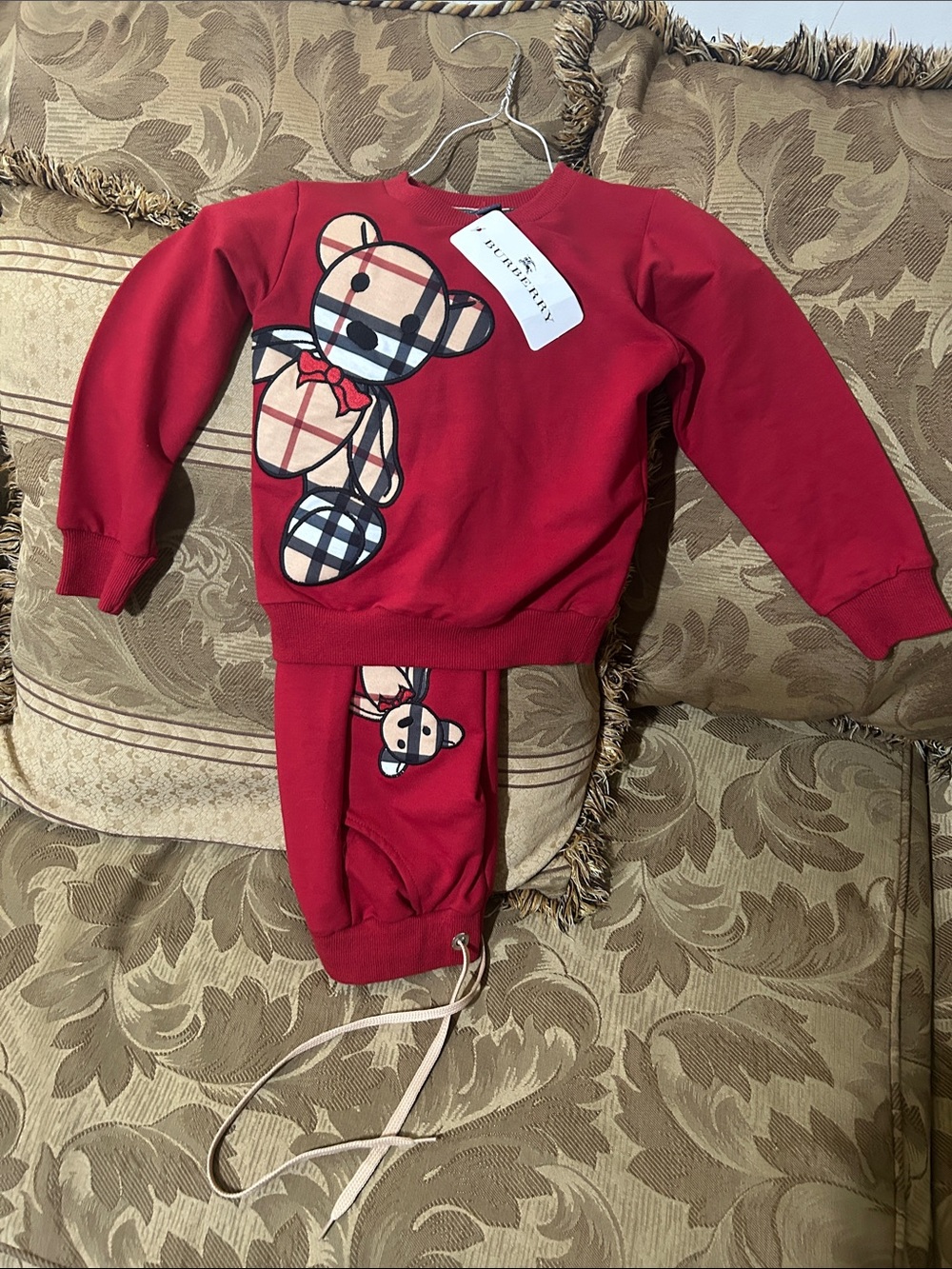 Red Kids Bear Plaid Sweatshirt & Joggers Set